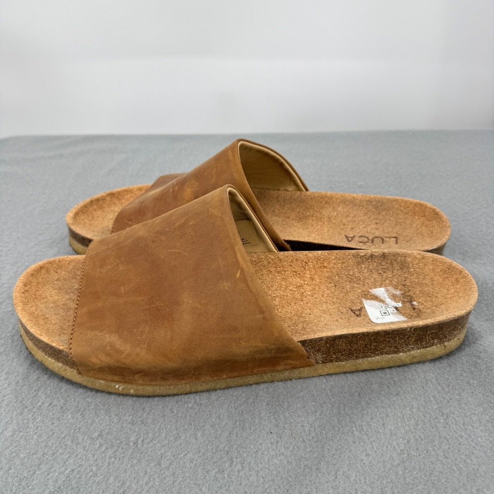 LUCA Terra Slide Sandals Mens 11 Brown Leather Cork Footbed Portugal 90006